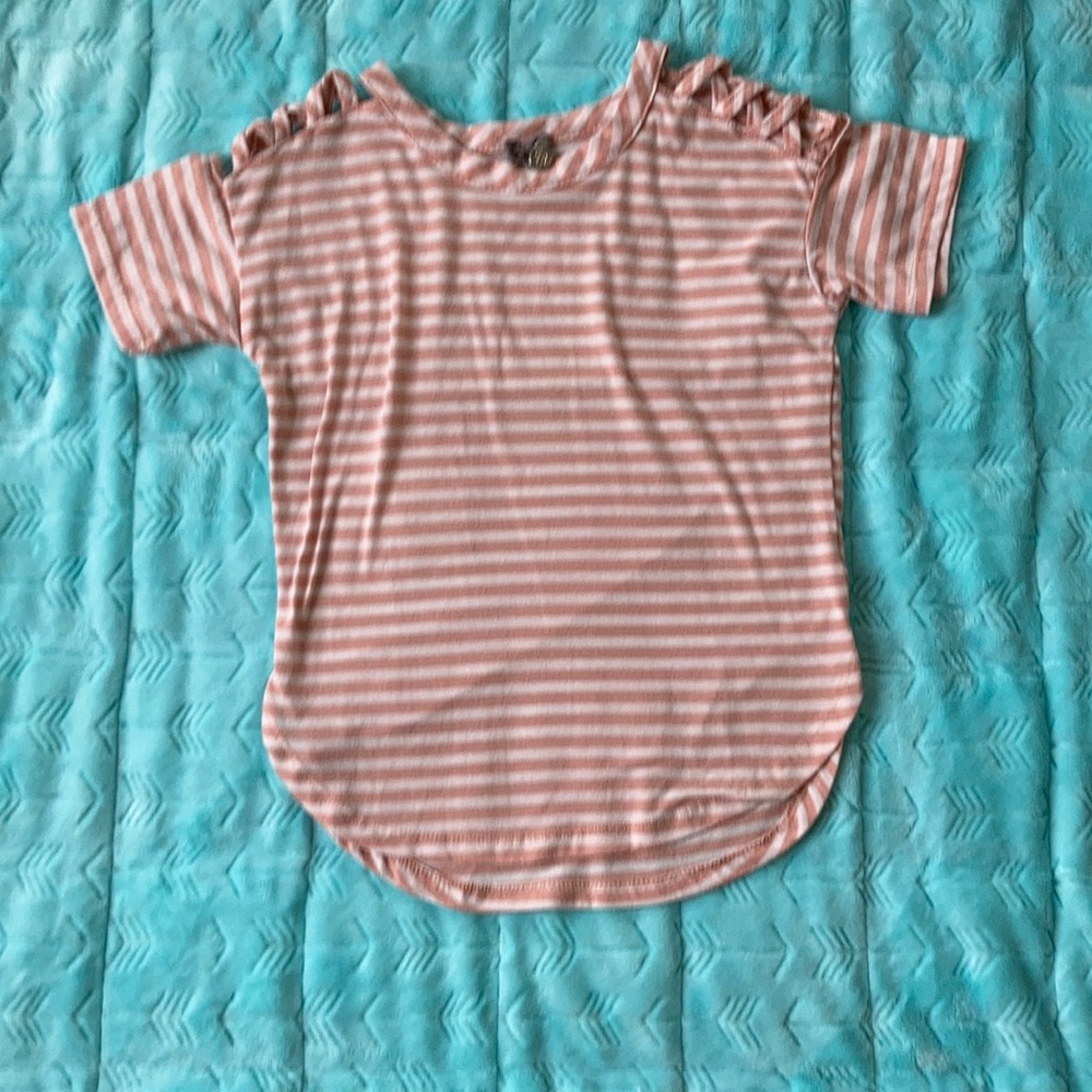 Super comfy pink and white striped shirt